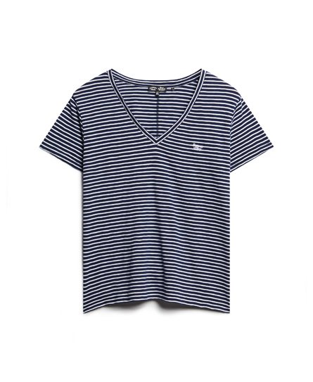 Women's Slub Embroidered V-Neck T-Shirt in Eclipse Navy And Optc Stripe |  Superdry US
