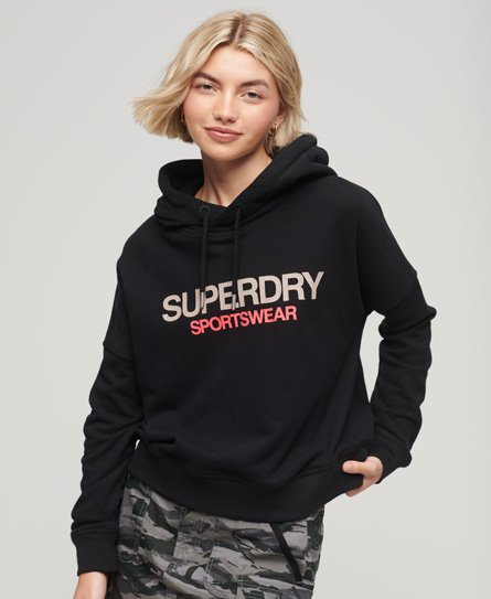 Superdry Women’s Sportswear Logo Boxy Hoodie Black - Size: 8