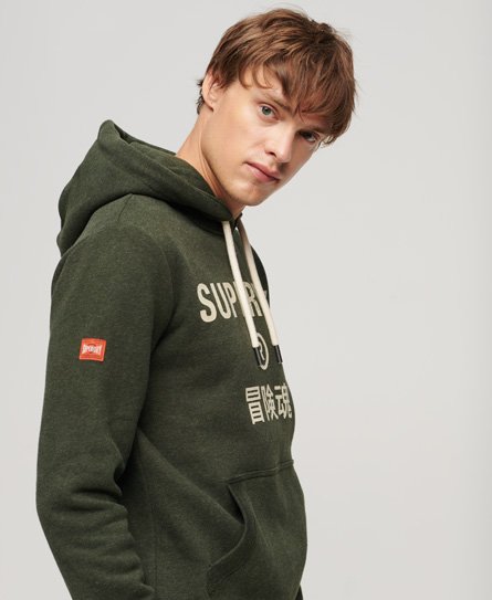 Superdry - men's workwear hoodie mit logo im vintage-stil grün - größe: l