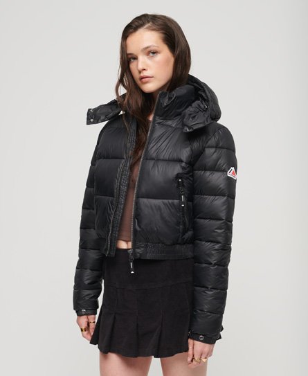 Superdry Women’s Classic Crop Hooded Fuji Jacket, Black, Size: 14