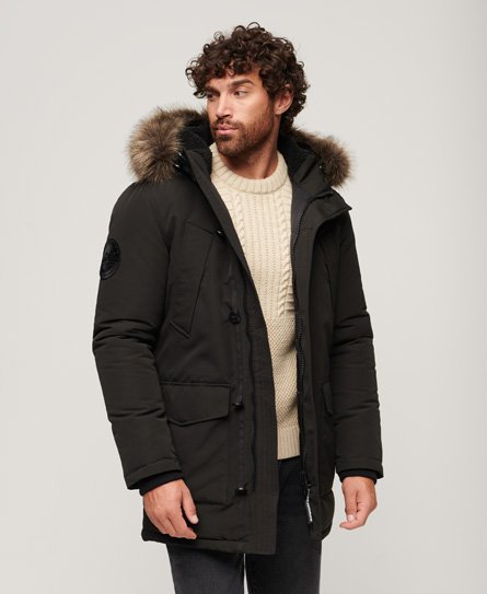 Superdry Men’s Everest Faux Fur Hooded Parka Coat Dark Grey / Jet Black - Size: XL