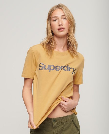 Superdry Damen Gold Core Logo T-Shirt in Metallic-Optik mit Logo-Druck, Größe: 38