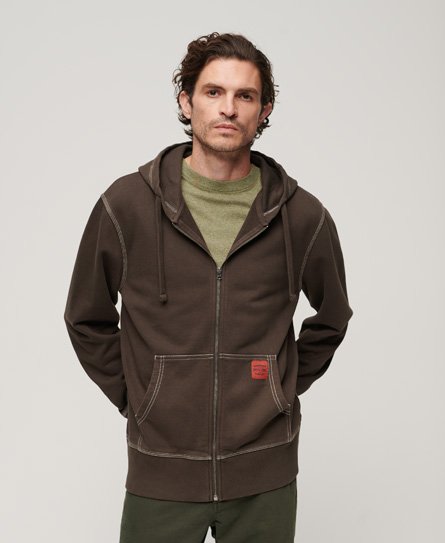 Superdry Men’s Contrast Stitch Relaxed Zip Hoodie Brown / Dusk Brown - Size: XL