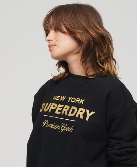 Superdry Women’s Luxe Metallic Logo Sweatshirt Black - Size: 14