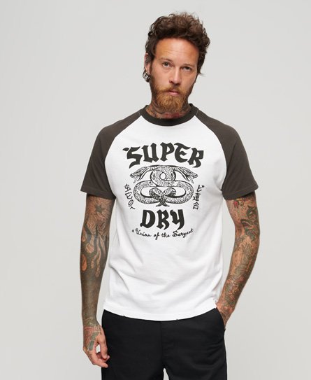 Superdry Men's Retro Rock Graphic Raglan T-Shirt White / Optic White/Carbon Grey