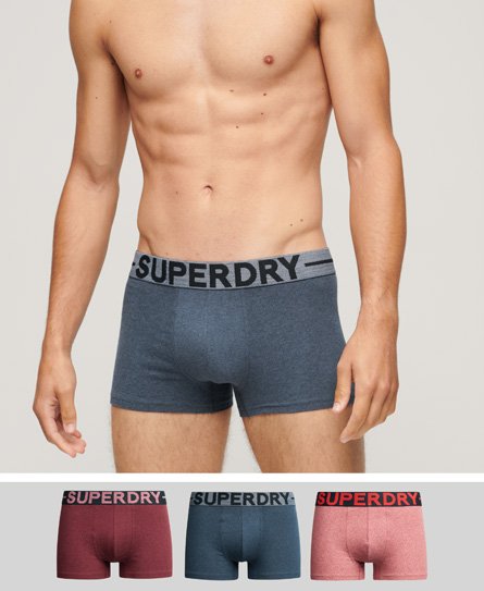 Superdry Men’s Organic Cotton Trunk Triple Pack Red/Blue / Berry Red Marl/Mid Red Grit/Dark Indigo Blue Marl - Size: M