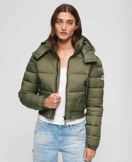 Superdry Women’s Crop Hooded Fuji Jacket Green / Dusty Olive Green - Size: 12