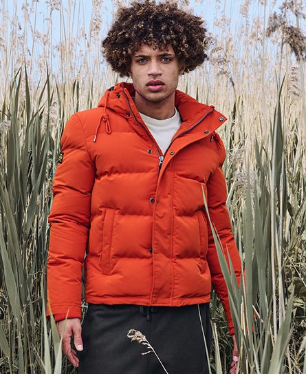 Superdry Men’s Fully lined Everest Hooded Puffer Jacket, Orange, Size: L