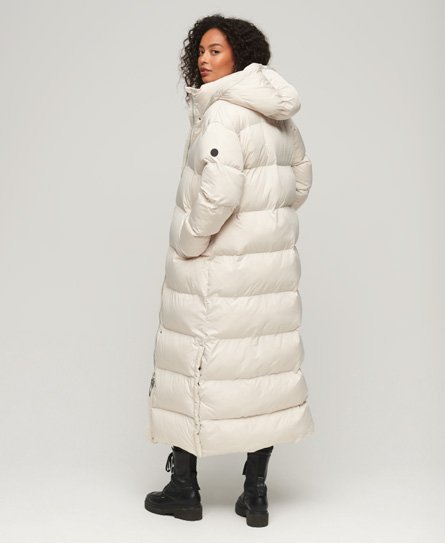 Superdry Women’s Maxi Hooded Puffer Coat Beige / Rainy Day Grey - Size: 8