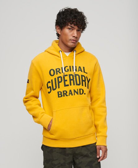 Superdry Men’s Mens Classic Embroidered Graphic Athletic Script Hoodie, Yellow, Size: S