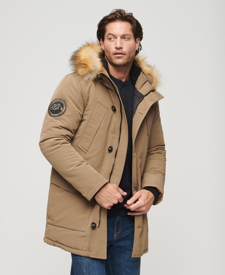 Superdry Men’s Everest Faux Fur Hooded Parka Coat Brown / Sandstone Brown - Size: M