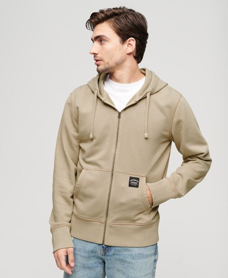 Superdry Men’s Mens Loose Fit Contrast Stitch Relaxed Zip Hoodie, Khaki, Size: L