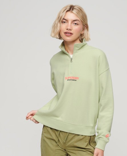 Superdry Women’s Sportswear Logo Boxy Half Zip Sweatshirt Green / Tender Greens - Size: 10