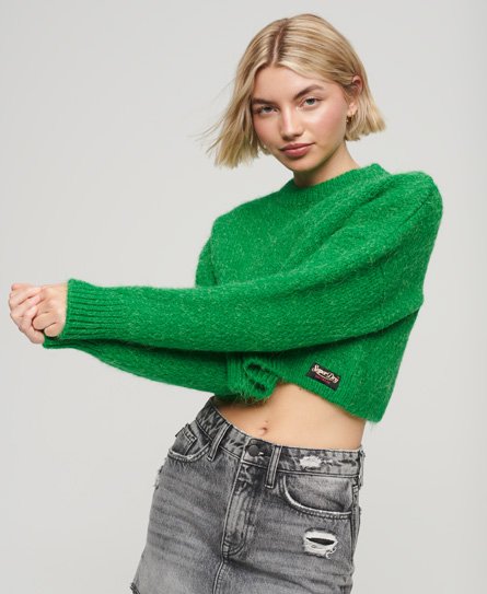 Superdry Women’s Vintage Textured Crop Knit Jumper Green / Bright Green - Size: 14