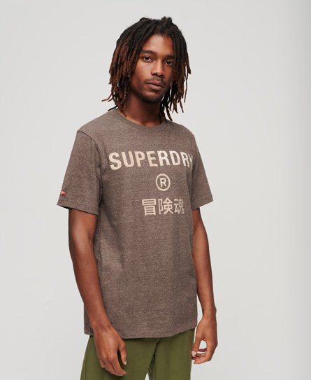 Superdry Men’s Mens Classic Workwear Logo Vintage T-Shirt, Brown, Size: L