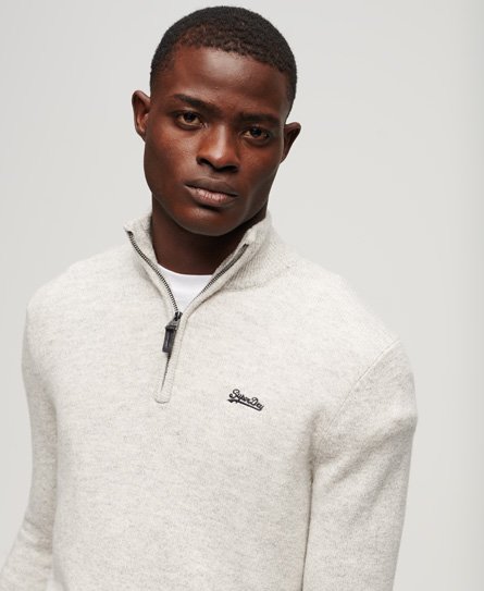 Mens - Essential Embroidered Knit Half Zip Jumper in Athletic Grey Marl