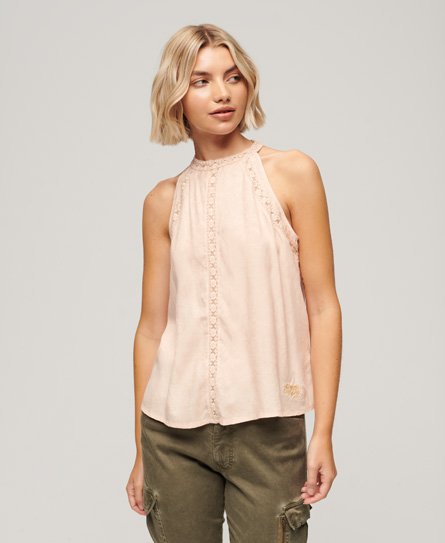 Lace Sleeveless High Neck Top