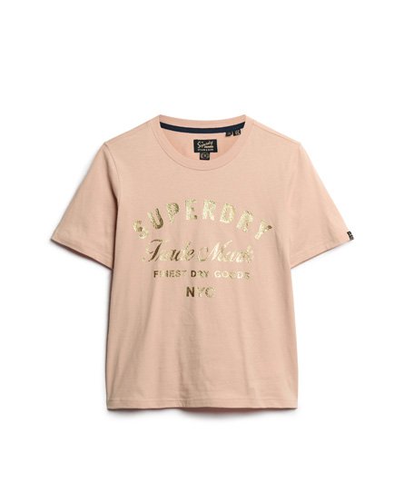 Pink | Blush in Womens - Metallic T-Shirt Logo Luxe UK Vintage Superdry