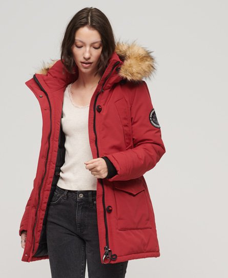 Superdry Women’s Everest Faux Fur Hooded Parka Coat Red / Deep Red - Size: 14