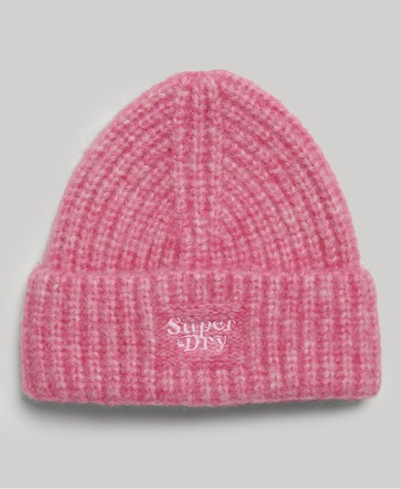 Superdry Women’s Rib Knit Beanie Hat Pink / Chateau Rose Pink - Size: 1SIZE