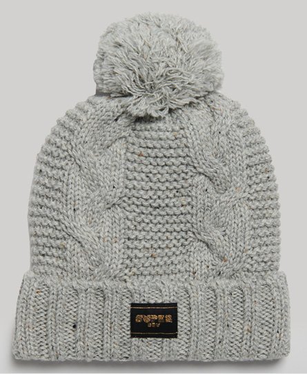 Superdry Women’s Cable Knit Beanie Hat Light Grey / Ice Grey Fleck - Size: 1SIZE