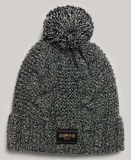 Superdry Women’s Cable Knit Beanie Hat Black / Black Fleck - Size: 1SIZE