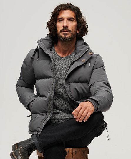 Superdry Men’s Everest Short Hooded Puffer Jacket Dark Grey / Charcoal - Size: Xxl