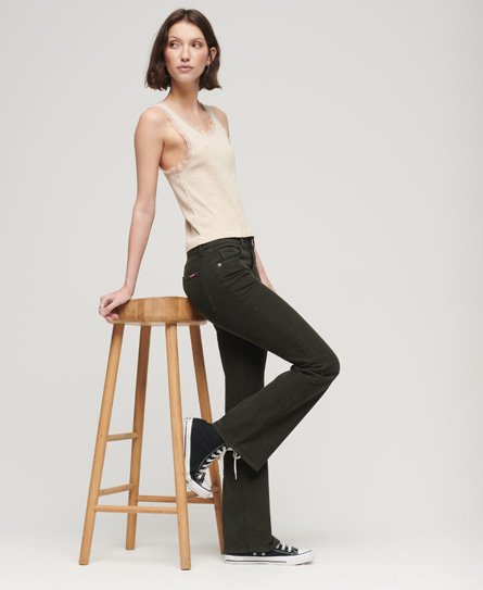 Mid Rise Slim Cord Flare Jeans 