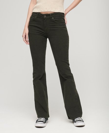 Slimfit corduroy jeans met middelhoge taille en wijduitlopende pijpen 