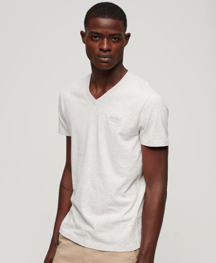 Superdry Men’s Organic Cotton Essential Logo V Neck T-Shirt Light Grey / Glacier Grey Marl - Size: Xxl