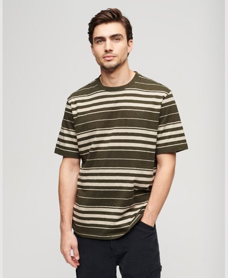 Superdry Men’s Relaxed Stripe T-Shirt Green / Olive Stripe - Size: S