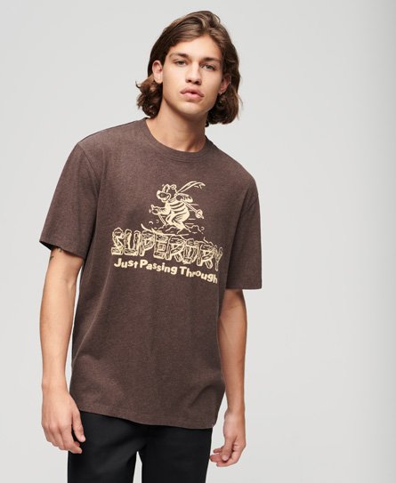 Superdry Men’s Travel Postcard Graphic T-Shirt Brown / Rich Brown Marl - Size: XL