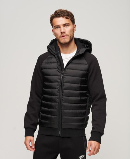 Superdry Men’s Mens Lightweight Logo Embroidered Hooded Storm Hybrid Padded Jacket, Black, Size: L