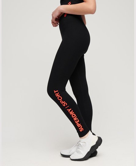 Superdry Women’s Core Sports High Waisted Leggings Black / Black/Coral - Size: 12