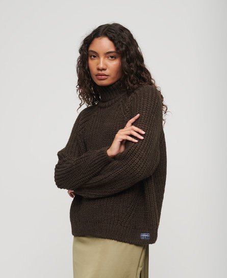 Superdry Women’s Slouchy Stitch Roll Neck Knit Brown / Coco Marl - Size: 10