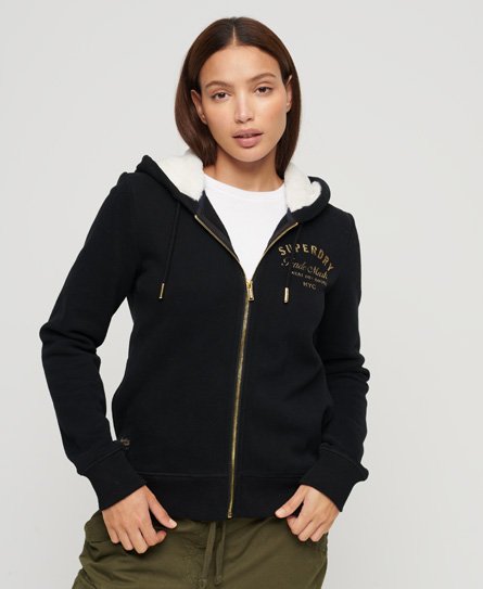 Luxe hoodie met metallic logo en rits