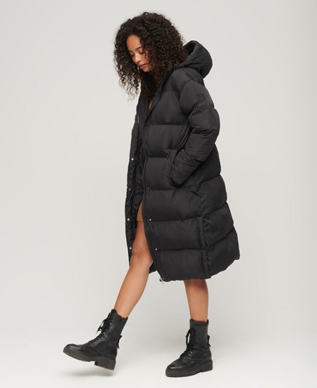 Superdry Women’s Hooded Longline Puffer Coat Black - Size: 12