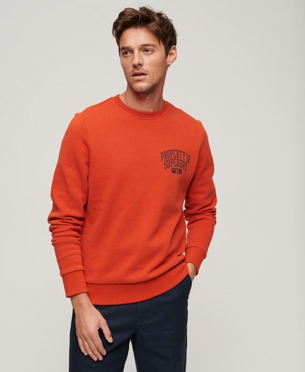 Superdry Men’s Athletic Script Flock Sweatshirt Orange / Denim Co Rust Orange - Size: S