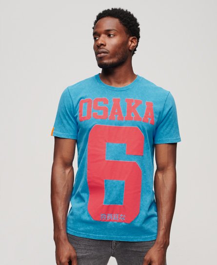 Superdry Mannen Osaka 6 Neon Standard T-shirt Blauw