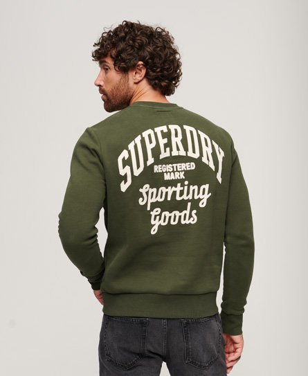 Superdry Men’s Athletic Script Flock Sweatshirt Green / Surplus Goods Olive Green - Size: M