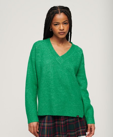 Superdry Damen Pullover mit V-Ausschnitt in Übergröße Grün