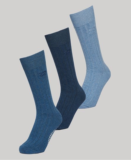 Superdry Women’s Organic Cotton Unisex Core Rib Crew Sock 3 Pack Blue / Bright Blue Marl - Size: S/M