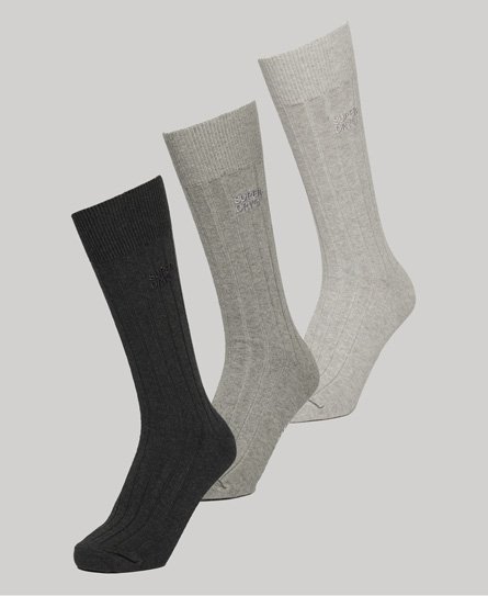 Superdry Women’s Organic Cotton Unisex Core Rib Crew Sock 3 Pack Grey / Charcoal Grey Marl - Size: M/L