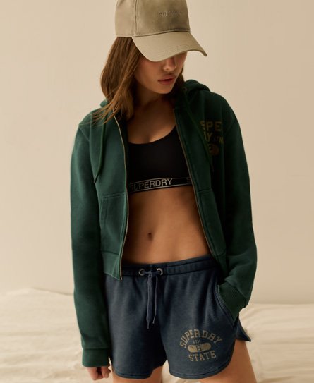 Superdry Women’s Athletic Essential Crop Zip Hoodie Green / Dark Pine Green - Size: 16