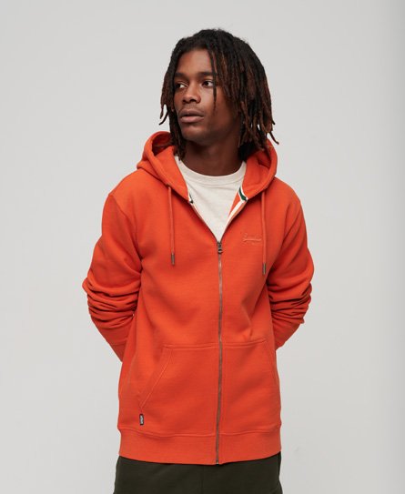 Superdry Men’s Essential Logo Zip Hoodie Orange / Denim Co Rust Orange - Size: L