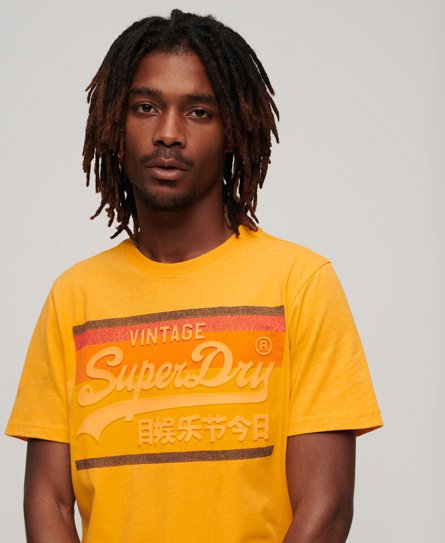 Superdry Men’s Mens Classic Stripe Vintage Logo Cali T-Shirt, Yellow, Size: Xxl