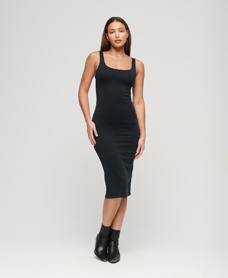 Superdry Women’s Square Neck Jersey Midi Dress, Black, Size: 12