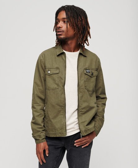 Superdry Men’s Cotton Herringbone Overshirt Green / Khaki - Size: L
