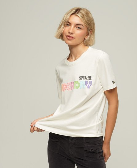 Superdry Women’s Vintage Retro Rainbow T-Shirt Cream / Ecru - Size: 6