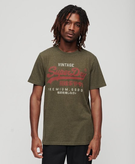Superdry Men’s Vintage Logo Premium Goods T Shirt Green / Thrift Olive Marl - Size: L